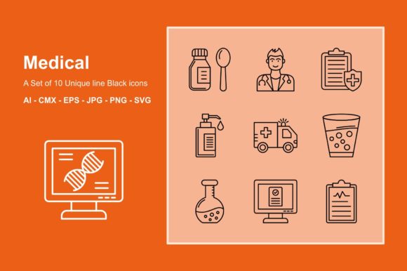 Medical Line Black Icon Set: Graphics & Icons