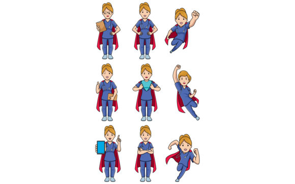 Super Nurse Caucasian Female Set: Graphics and Illustrations